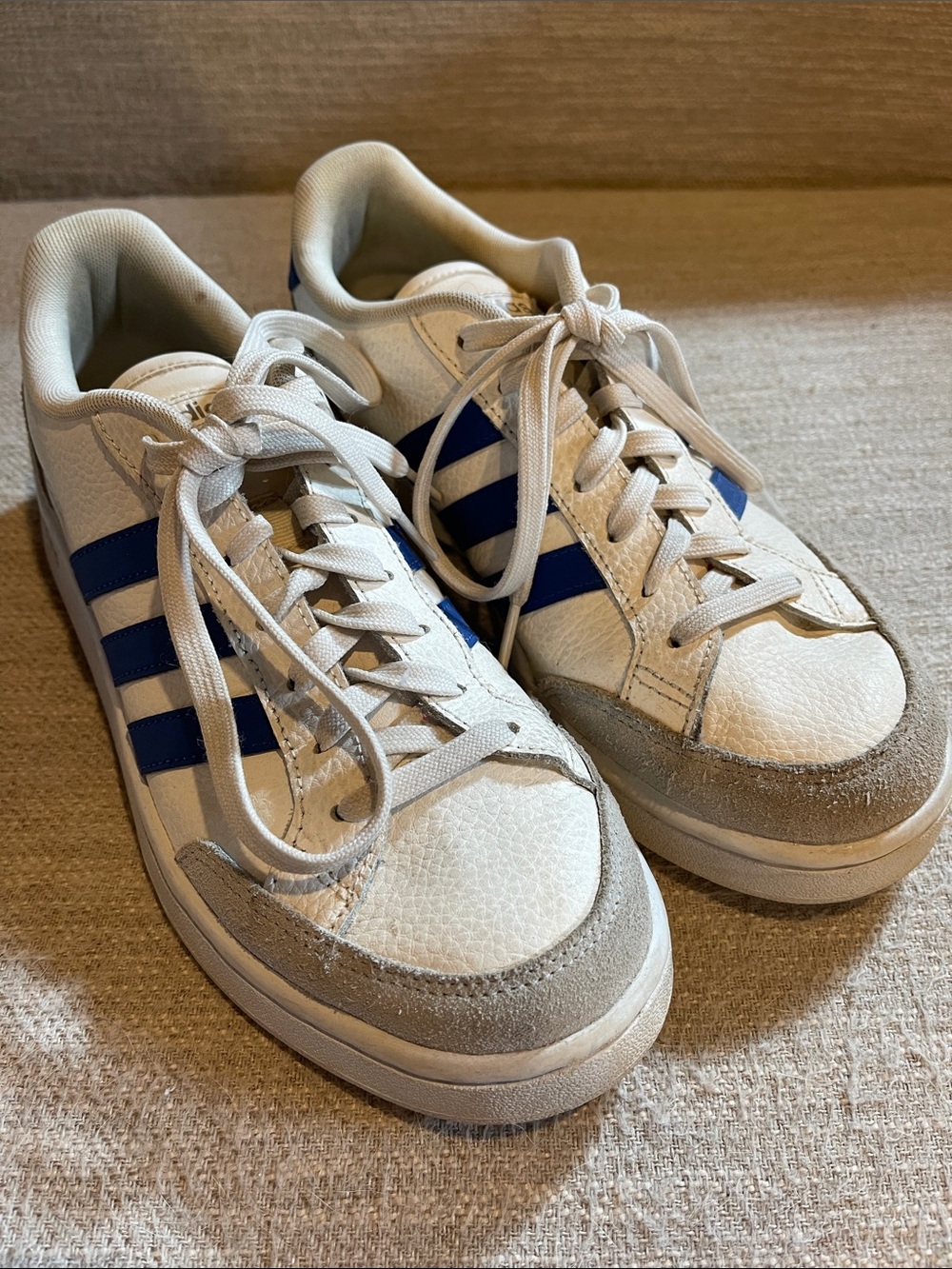 adidas White and Blue Low-Top Sneakers